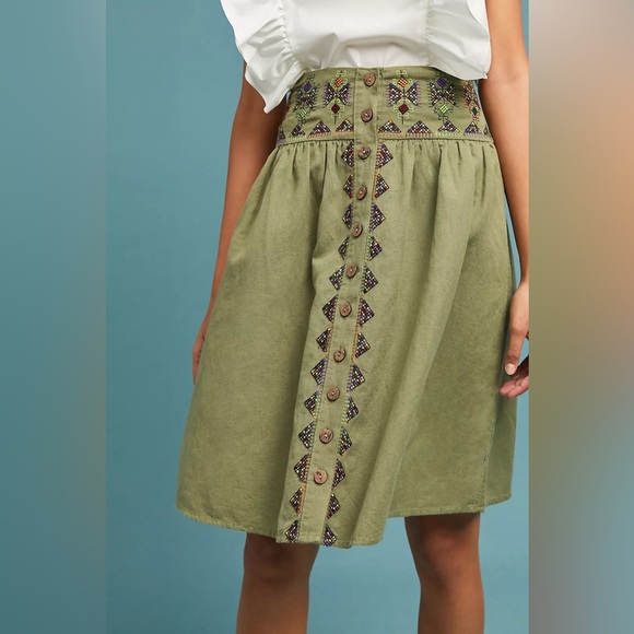 NWT Anthropologie Maeve Embroidered Utility Skirt, size 10 - Picture 1 of 12